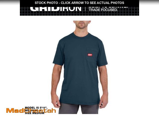 Lot 74-13784873 - Milwaukee Men's Large Blue GRIDIRON Cotton/Polyester Short-Sleeve Pocket T-Shirt - UNUSED