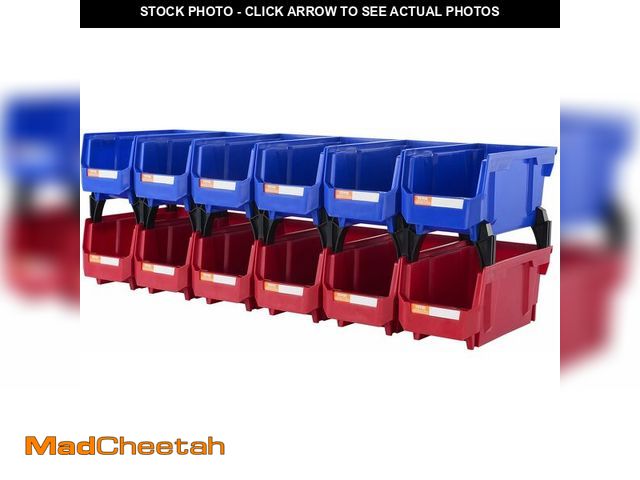 Lot 74-12633438 - VEVOR Plastic Stackable Storage Bins 12 Pack (11 x 5 x 5-Inch), Hanging Storage Organizer Bins, Heav...