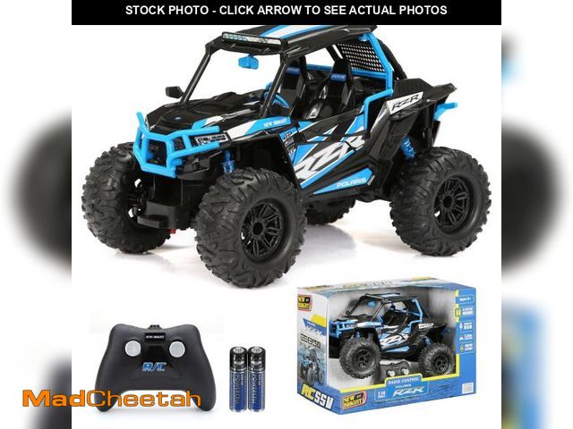 Lot 74-12528585 - (MISSING BATTERIES) New Bright (1:14) Polaris RZR Battery Remote Control Blue ATV, 1475U-2B Child - ...