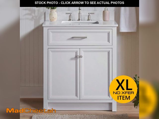 Lot 74-13046674 - (MISSING FAUCET) Glacier Bay Metaire 30 in. Single Sink Freestanding White Bath Vanity with Volakas ...