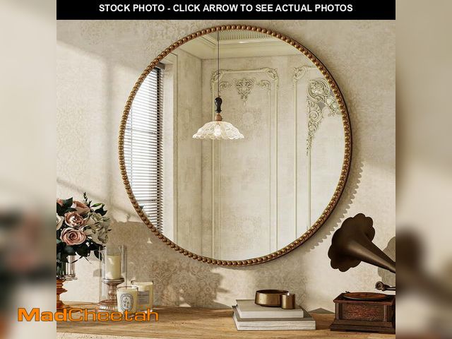 Lot 74-14588154 - BEAUTYPEAK 24" Round Bathroom Mirror Vanity Mirror Wall Mounted With Beaded Frame,Gold - UNUSED