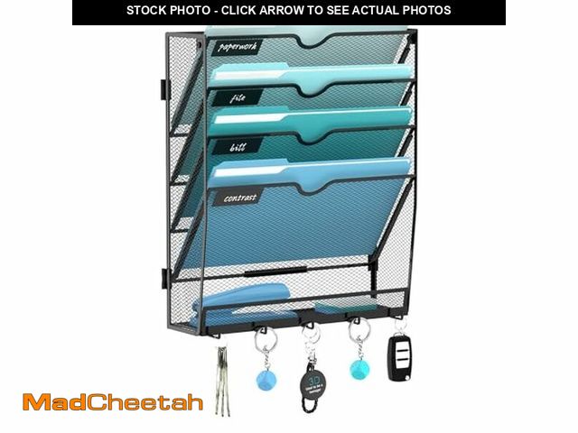 Lot 74-12713405 - JMHUD 5 Tier Wall File Organizer - Hanging File Organizer with 5 Hooks, Mail Holder Wall Mounted for...
