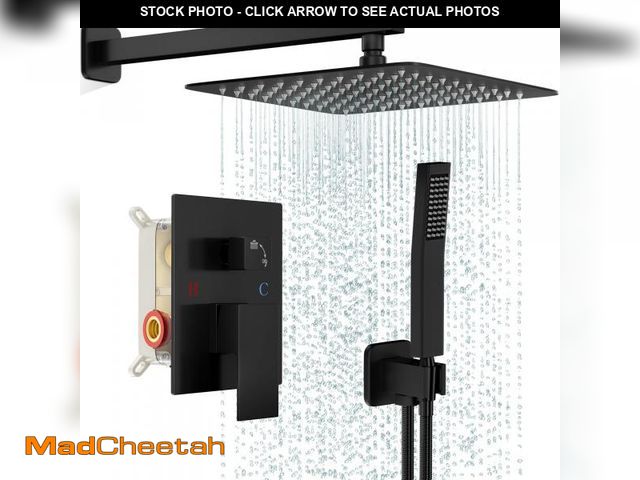 Lot 74-11550054 - FPXRNG Black Shower Faucet Set, Rainfall Shower System with Rain Shower Head and Handle Set, Wall Mo...