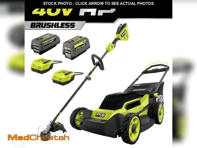 Lot 74-12586317 - RYOBI 40V HP Brushless 20 in. Cordless Battery Walk Behind Push Lawn Mower and Trimmer - (2) Batteri...