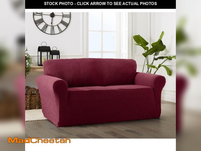 Lot 74-4828648 - Latitude Run Box Cushion Sofa Slipcover SCSS1040 Fabric: Wine (1-Piece) - Fits Most Sofas Up To 92" ...