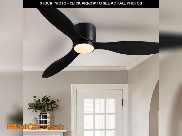 Lot 74-14355669 - Pacific Core 52 in. Smart Indoor Black Low Profile 3 Blades Ceiling Fans with Dimmable Led Lights wi...
