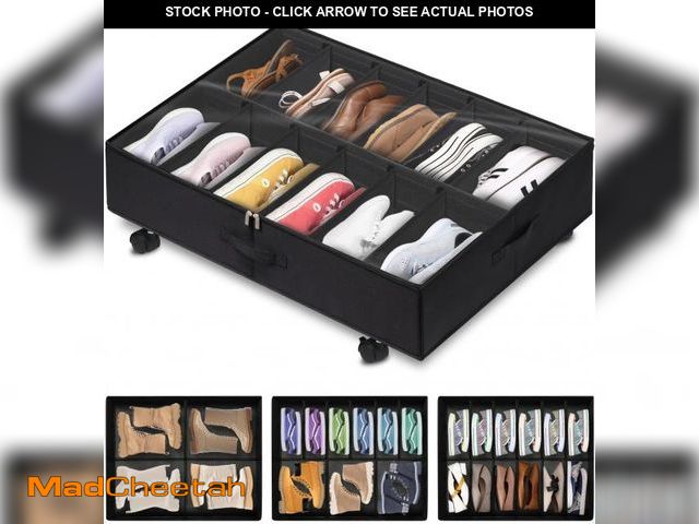 Lot 74-12311924 - punemi Under Bed Shoe Storage Organizer With Wheel &amp; Adjustable Dividers, Underbed Shoes Boot Cl...