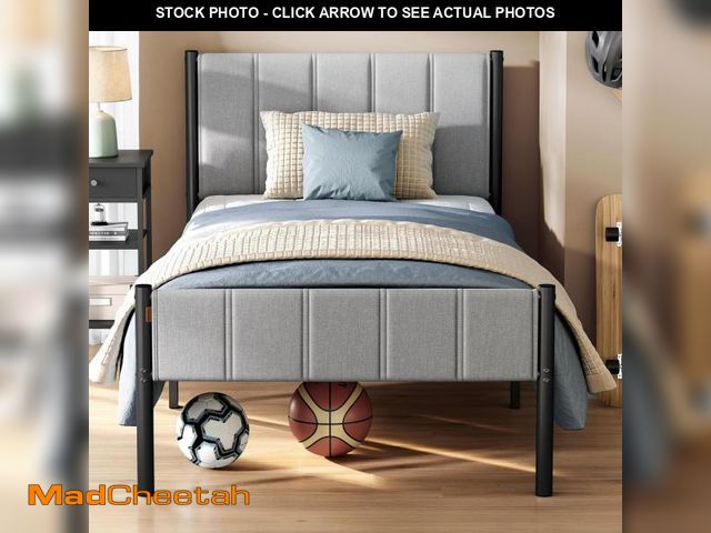 Lot 74-12400224 - VASAGLE Twin Bed Frame with Upholstered Headboard, Metal Bed Frame Twin Size with Footboard, 550 lb ...