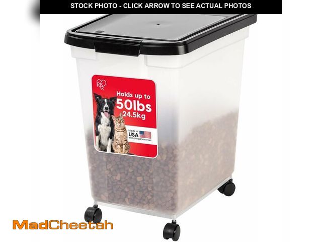 Lot 74-13331494 - IRIS USA Airtight Dog Food Storage Container, WeatherPro, Up to 50 lbs, Removable Wheels, for Dog Ca...
