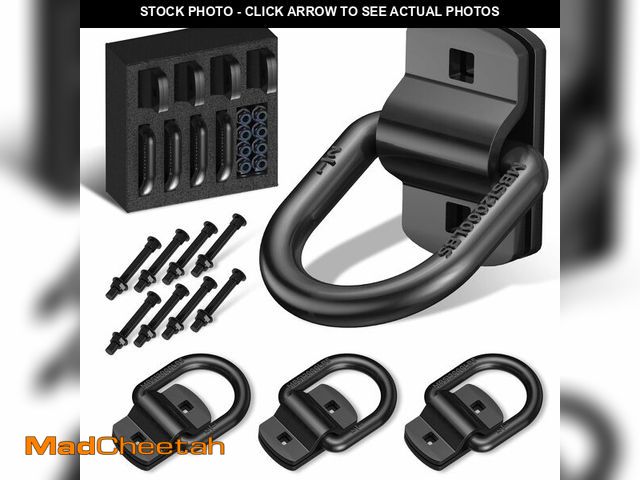 Lot 74-13632049 - XaXmTee 1/2" Trailer D Rings Tie Down Anchors 4 Pack Heavy Duty Black Steel Bolt-On Forged D Ring wi...