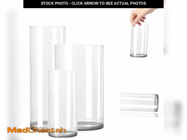 Lot 74-12708438 - 3 Large Acrylic Clear Cylinder Vase Set, Unbreakable Plastic Hurricane VasesÃ¯Â¼ÅDifferent Size Vas...