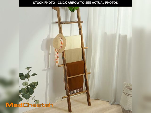 Lot 74-14153564 - Taozun 67-Inch Wooden Blanket Ladder with Shelf for Living Room - 5-Tier Farmhouse Towels and Quilt ...