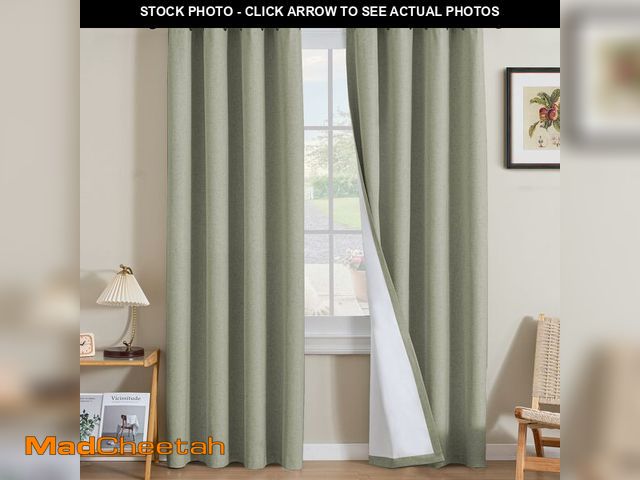 Lot 74-13715379 - H.VERSAILTEX Linen Curtains 100% Blackout Curtains for Bedroom 96 inch Long Full Light Blocking Natu...