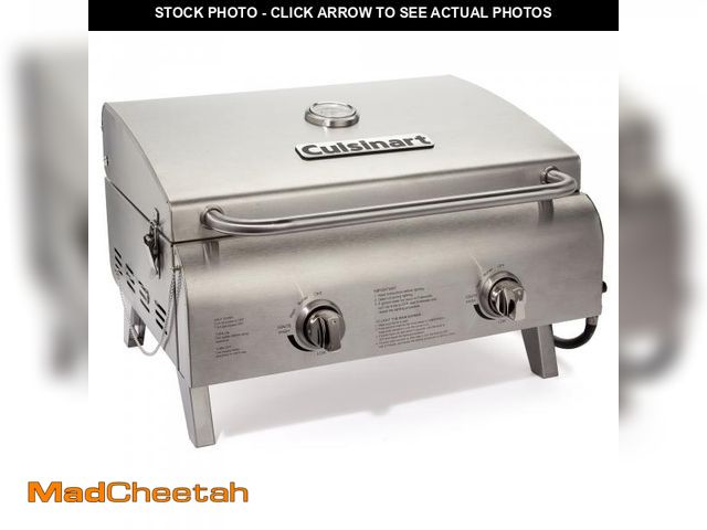 Lot 74-12487745 - Cuisinart Chef's Style Tabletop Portable Propane Gas Grill, 20,000 BTU Stainless Steel 2-Burner Outd...