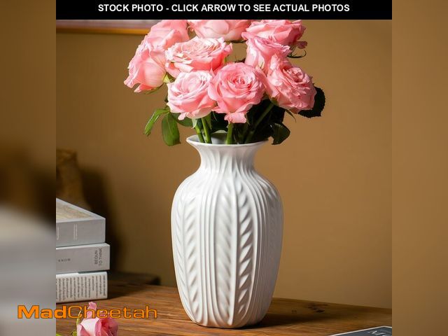 Lot 74-12703193 - Lvases Matte White Ceramic Flower Vase, 10 Inch Unique Wheat Ear Textured Modern Large Vases for Tre...