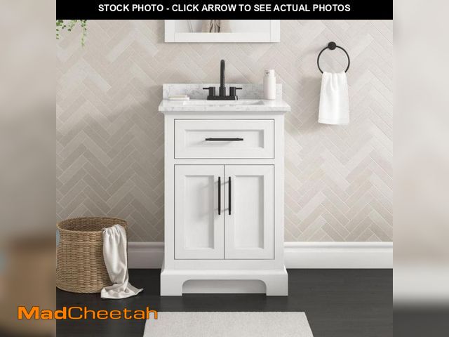Lot 74-12185042 - Home Decorators Collection Doveton 24 in. Single Sink Freestanding White Bath Vanity with White Engi...