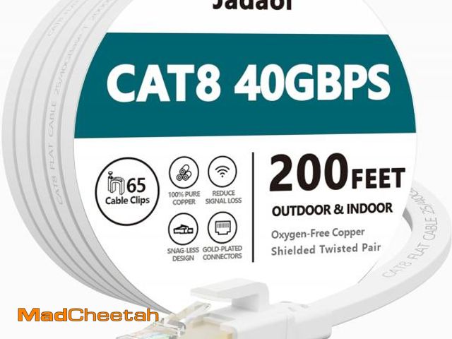 Lot 74-12043724 - Cat8 Ethernet Cable 200 ft (60.96m), Outdoor&amp;Indoor, Flat 40Gbps 2000MHz S/FTP Cable, Heavy Duty...