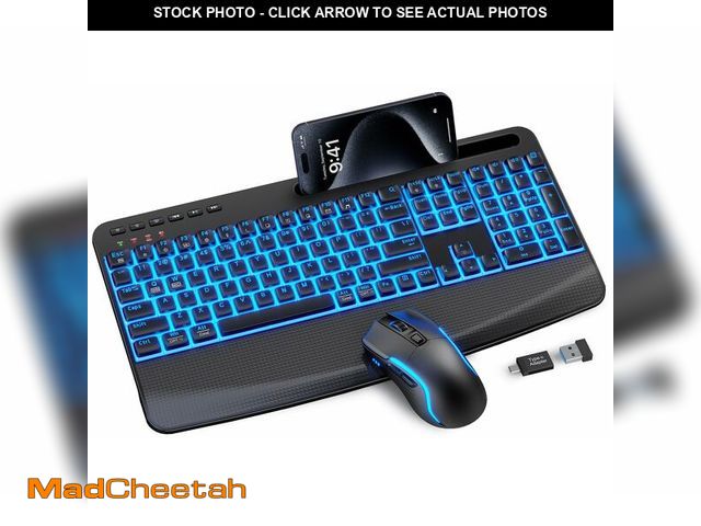 Lot 74-13629690 - SABLUTE Wireless Keyboard and Mouse Combo, Rechargeable 4000mAh Light up Quiet Keyboard with Wrist R...