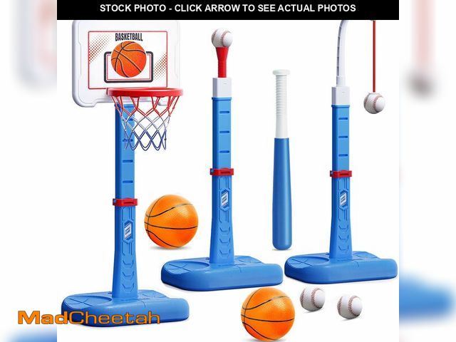 Lot 74-14213447 - ShyLizard 3 in 1 Kids Basketball Hoop and T Ball Set, Adjustable Height Toddler Basketball Hoop, Han...