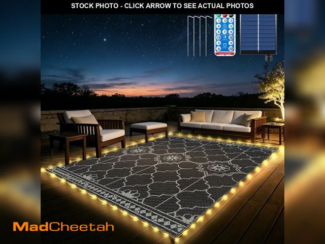 Lot 74-14321852 - 9x12Ft Outdoor Rug, Solar Powered Outdoor Rug with 131LEDs Strip Lights for House Deck, Waterproof P...