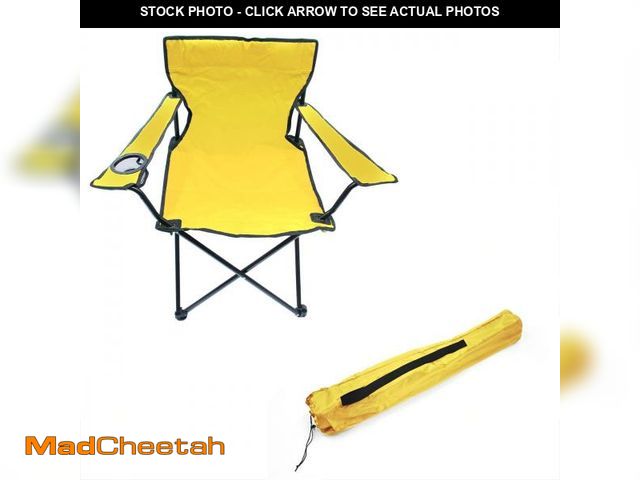 Lot 74-12138081 - Trademark Innovations Folding Outdoor Beach Camp Chair, 18" L x 31" W x 32" H, Yellow - UNUSED