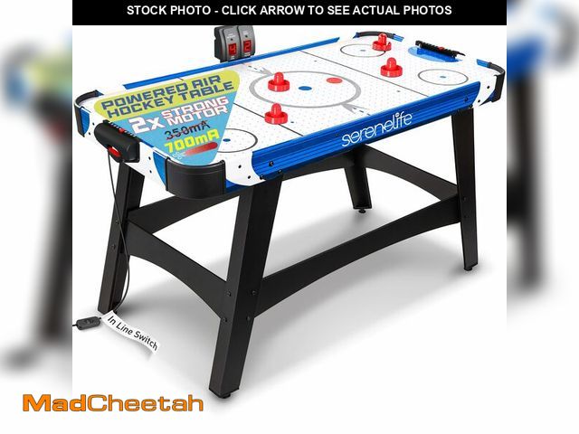 Lot 74-13092619 - SereneLife 58in Powered Air Hockey Table Upgraded 700mA, 4 Player 4 Pucks 2 Pushers, 12v 2X Powerful...