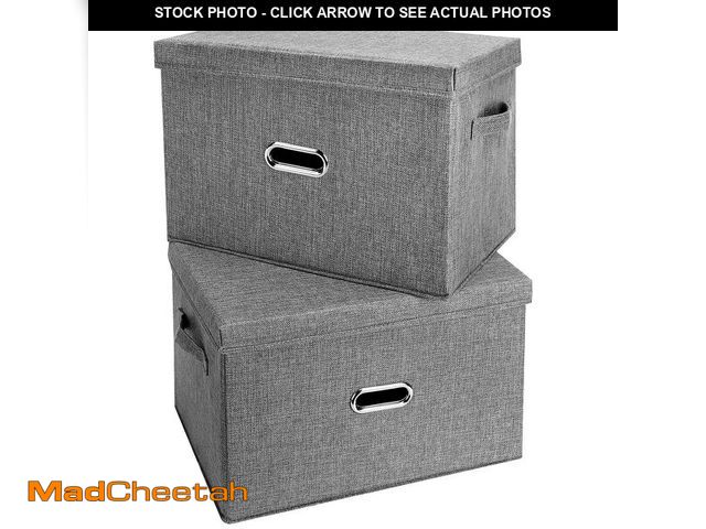 Lot 74-14065959 - Valease Large Linen Fabric Foldable Storage Bins with Removable Lid and Handles, Washable Storage Bo...