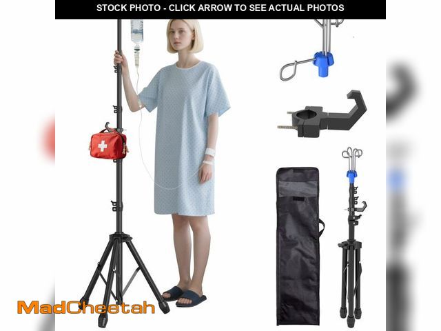 Lot 74-13990828 - Foldable IV Pole Stand, Portable Telescoping Floor Stand with 4 Hooks, Height Adjustable, Travel Inf...