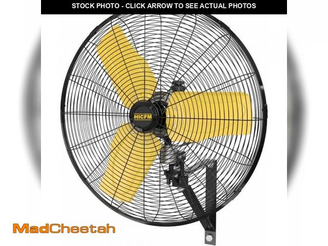 Lot 74-12280407 - Atemomen 24 in. 3-Speed Oscillating High Velocity Indoor/Outdoor Yellow Wall Mount Fan with IP44 Enc...