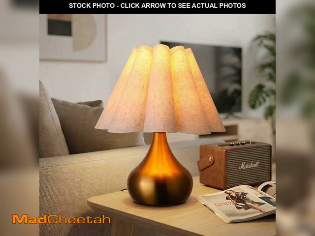 Lot 74-14052888 - Small Table Lamp Pleated Table Lamp Fabric Shade Desk Lamp Gold Base Mini Bedside Nightstand Lamp wi...