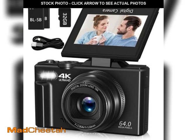 Lot 74-12422421 - Saneen Digital Camera 4K 64MP Vlogging Camera for YouTube 3  180ÃÂ°Flip Screen 18X Zoom Autofocus 3...