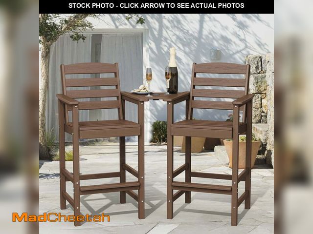 Lot 74-14218373 - LOYALICE Balcony Chair Set of 2, Outdoor Adirondack Barstools with Connecting Tray, Brown - UNUSED