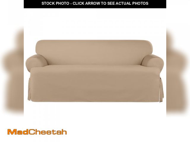 Lot 74-12052473 - SureFit Heavyweight Cotton Duck One Piece T-Cushion Sofa Slipcover - Khaki (SF41868) - UNUSED