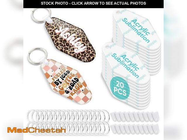 Lot 74-14274548 - YOPPIX 60 Pcs Sublimation Acrylic Motel Keychain Blank kit, with 20 Fixing Clips and 20 Key Rings fo...