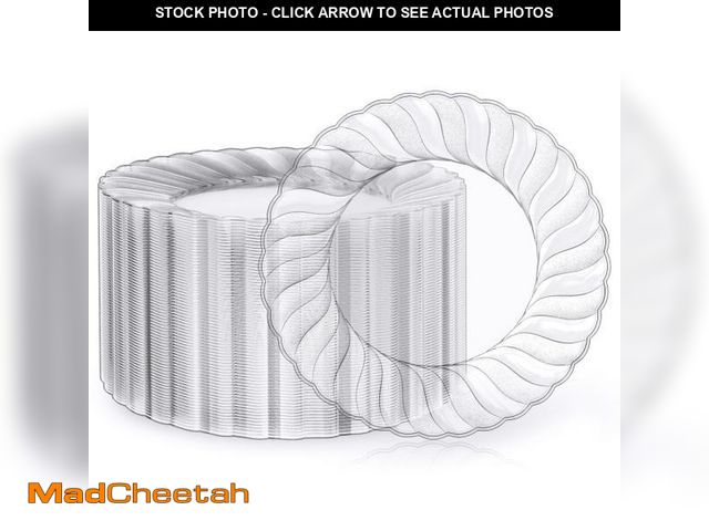 Lot 74-11549968 - FOCUSLINE 100 Count Clear Plastic Plates 9 Inch, Disposable Heavy Duty Plastic Dinner Plates- Premiu...