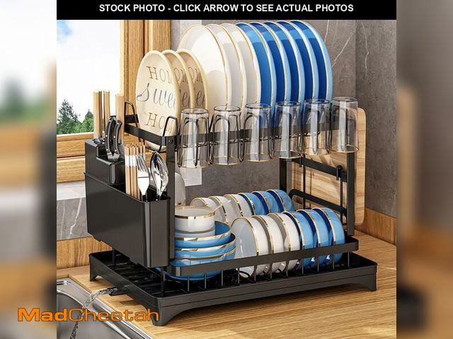 Lot 74-12711162 - Dish Drying Rack for Kitchen Counter, 2-Tier Stainless Steel Dish Drainer with Drainboard &amp; Uten...