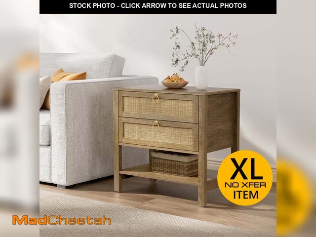 Lot 74-13780833 - SICOTAS Nightstand for Small Spaces, Rattan Night Stands with 2 Drawers and Storage Shelf, Boho Beds...