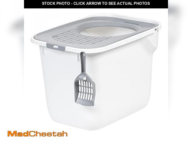 Lot 74-12210781 - (ONE LATCH IS BROKEN) IRIS USA Cat Litter Box, Large Cat Box Enclosure, Top Entry with Litter Catchi...