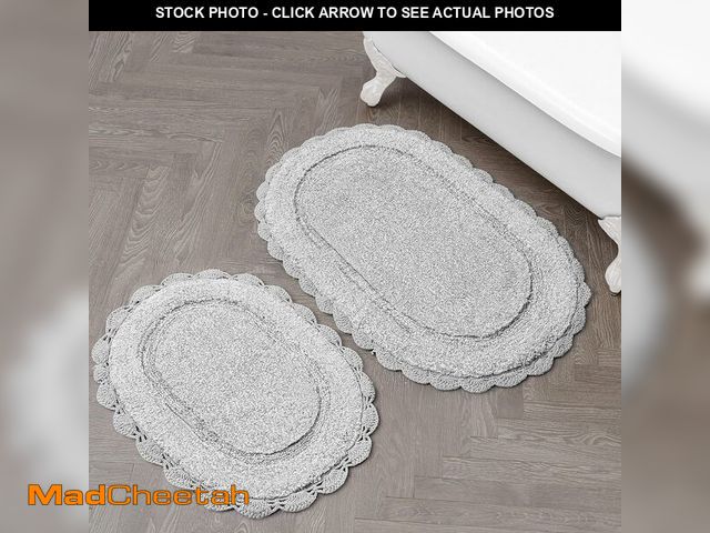 Lot 74-14067395 - Laura Ashley Eloise 100% Cotton Oval Bath Mat 2-Piece Set with Crochet Border, Soft &amp; Absorbent,...