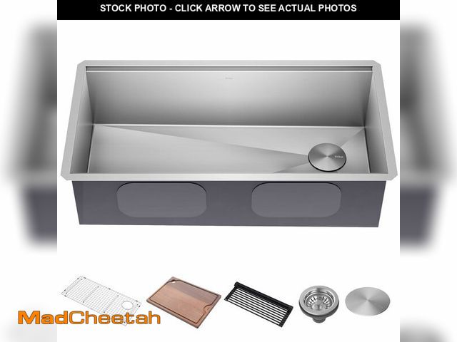 Lot 74-12571294 - KRAUS Kore 36-Inch Undermount Workstation 16 Gauge Single Bowl Stainless Steel Kitchen Sink with Acc...