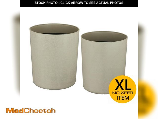 Lot 74-12585083 - *DIRTY.SCUFFED* Vigoro 13 in. and 16 in. Clovis Gray Resin Planters - Nested Set (13 in. D x 15 in. ...