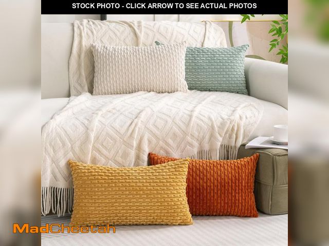 Lot 74-12434711 - Cozoomy Set of 4 Yellow Rust Aqua Decorative Throw Pillow Covers 12x20 Inch Corduroy Pillow Covers f...
