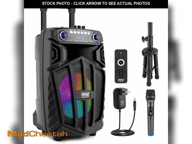 Lot 74-14307553 - (CRACKED( MISSING ACCESSORIES) Pyle 880W Portable Bluetooth PA Speaker - 12" Rechargeable Outdoor Ka...