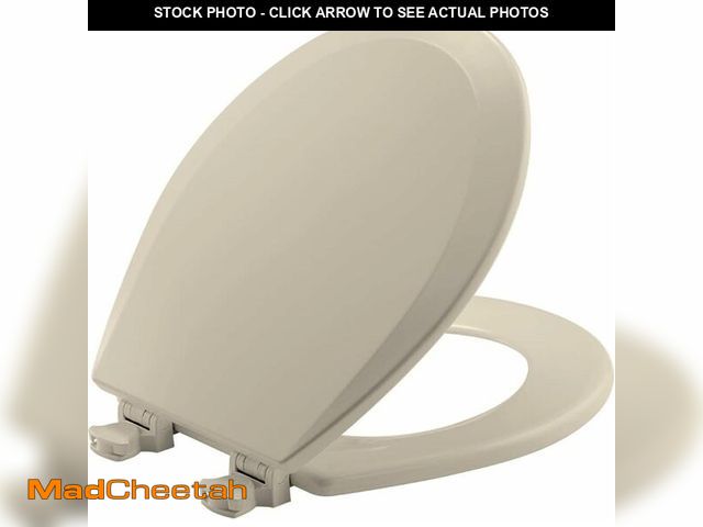 Lot 74-14348546 - Bemis 500EC Durable Wood Toilet Seat with Easy Clean Hinges, Made in USA, Round, Almond - UNUSED