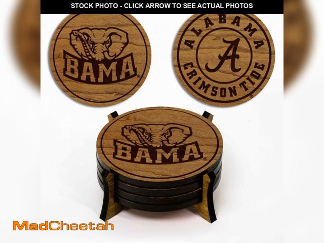 Lot 74-12117170 - LazerEdge Alabama Crimson  Wooden Coaster Set - Cherry Wood - Officially Licensed Product - 4-Pack -...