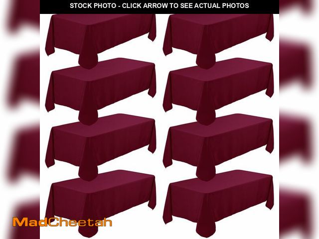 Lot 74-14147323 - Fivenl 8 Pack Premium Burgundy Tablecloth 60 x 126 Inch, Rectangle Table Clothes for 8 Foot Rectangl...