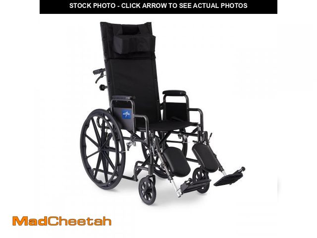 Lot 74-12166241 - Medline Reclining Wheelchair, Desk-Length Arms and Elevating Leg Rests, 16" x 18" Seat (W x D) - UNU...