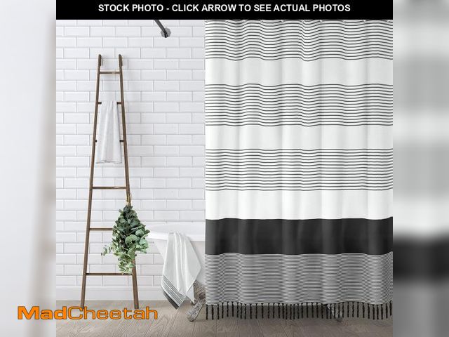Lot 74-11546763 - Awellife Black and White Shower Curtain for Bathroom Black Tassel Stripe Shower Curtain 72 X 72 Inch...