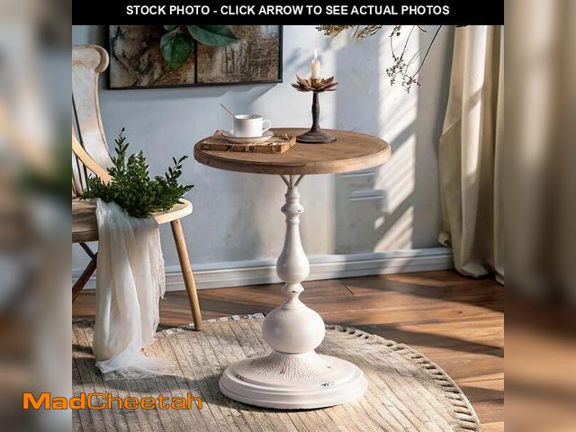 Lot 74-13044434 - (MISSING HARDWARE) YUIlili Vintage Round Side Table Living Room, Rustic French Country End Table, Fa...