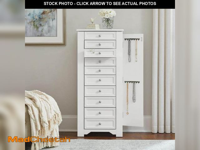 Lot 74-12462984 - (MISSING HARDWARE,CHIPPED) Home Decorators Collection Bradstone White Jewelry Armoire - FOR PARTS/NO...